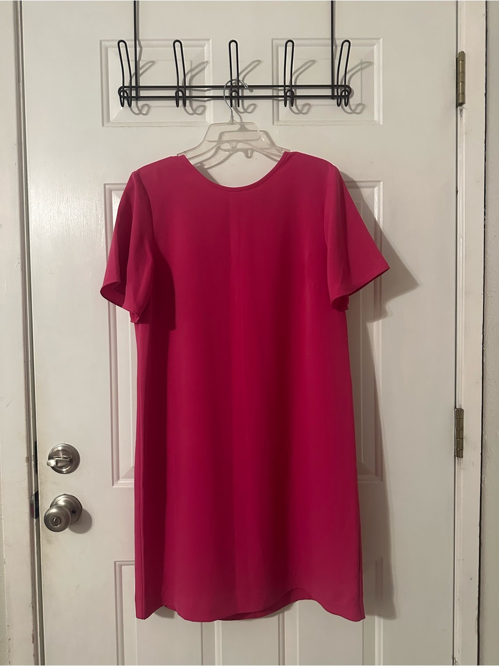 Ann Taylor Fuchsia Short-Sleeve Midi Shift Dress